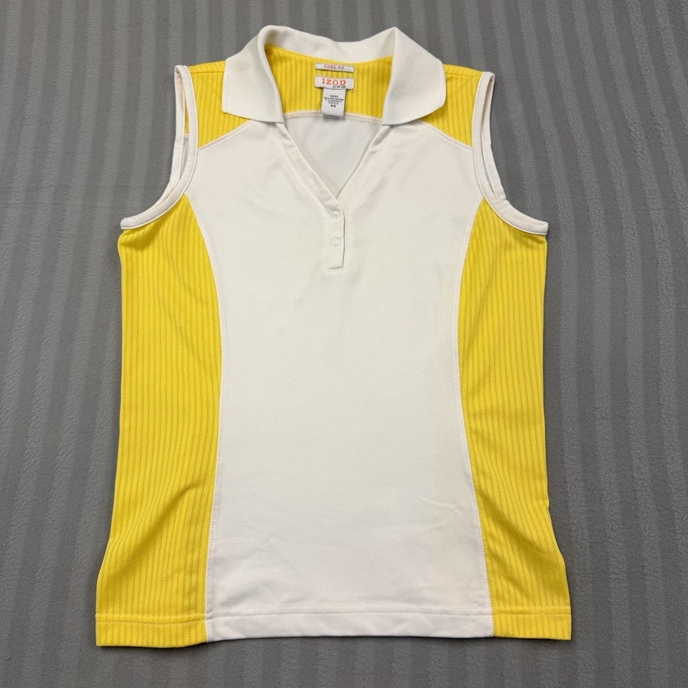 Izod Golf Women's V Neck Top Size XS Golf Pickleball Tennis Yellow White